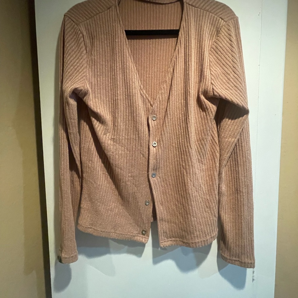 Men's Ribbed Beige Cardigan Sweater
